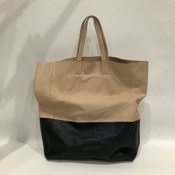 CELINE Lambskin Vertical Bi-Cabas Beige Black tote bag - Picture 3 of 14